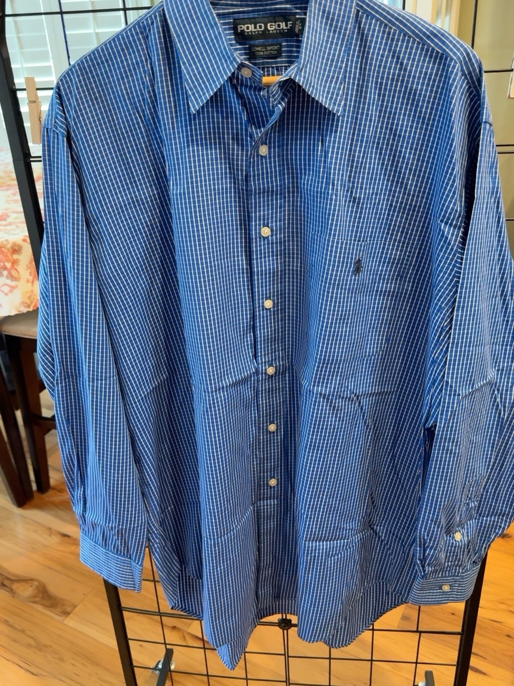 Polo Golf Ralph Lauren Lowell Sport Men’s Large Blue Check 100% Cotton Shirt